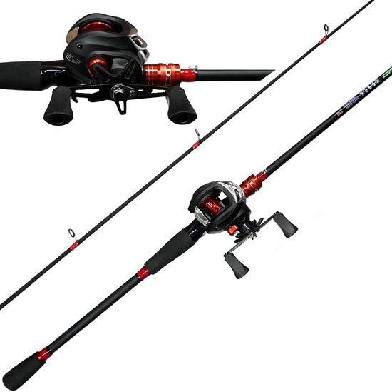Baitcasting hengel en haspel combo 1,8 - 2,2 meter - duurzame glasvezel omwikkelde koolstofvezel - ShopVlot