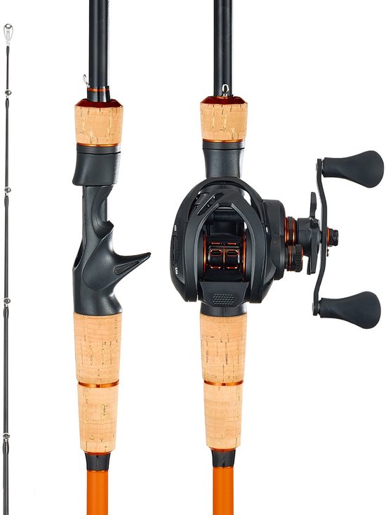 Baitcasting hengelset - Baitcaster hengel + molen - IM7 carbonvezel 2,13 m - Kogellagers 7+1 - Overbrenging 7,0:1 - Kurken handgreep - Rechtshandig - Voor baars