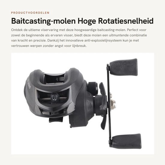 Baitcasting-molen Gouden Hoge Rotatiesnelheid - Anti-explosielijnremsysteem - Stevige Metalen Behuizing - Glad Slijtvast Ontwerp - 260 G - Hoge Efficiëntie - Vismolen