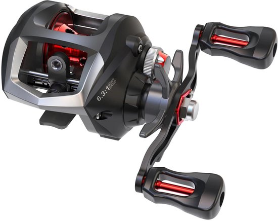 Baitcasting Reel - Vismolen Links - 12+1 Kogellagers - Magnetisch Remsysteem - Hoge Snelheid 6.3:1 - Aluminium Vismolen - Visgerei voor Zoetwater en Zoutwater - Voor Bootvissen - Compact en Lichtgewicht - Vliegvissen - Zwart met Rood van Merkloos