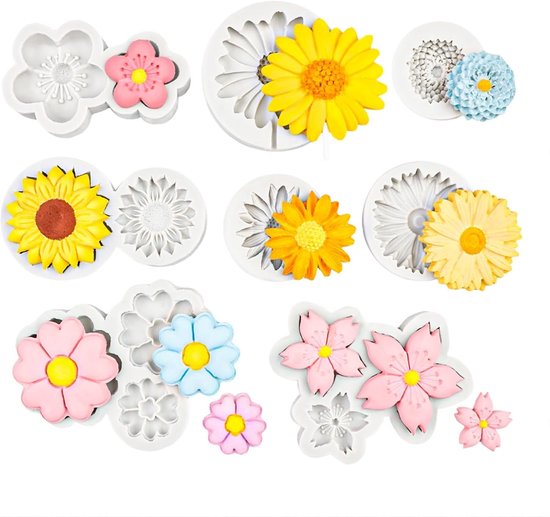Bakvorm 3D bloem met 8 vormen madeliefjes dahlia