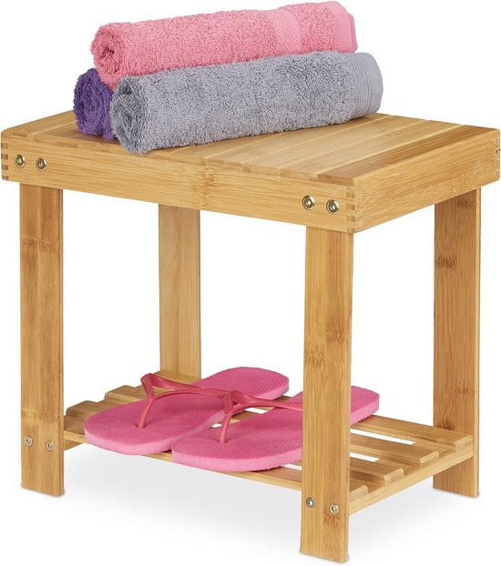 Bamboe kruk tot 100 kg stabiel - Stabiele badkamerkruk HBD 335 x 25 x 39 cm - Opstapje voor kinderen - plant naturel van Casaria