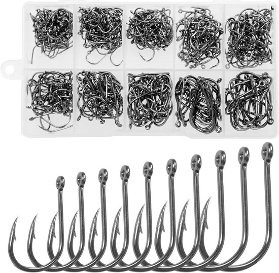 Barbed Fishing Hooks Set van 500 Stuks in 10 Verschillende Maten #6-#15 met Holes en Barbs - Duurzame Carbon Stalen Vissen Haak Accessoires voor Effectieve Hengelsport