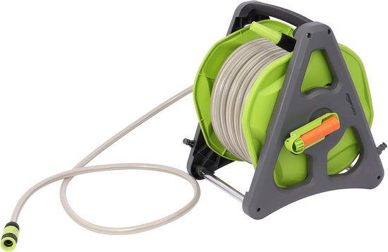 Basics Haspel met slang, voor wandmontage, 30 m, groen/grijs