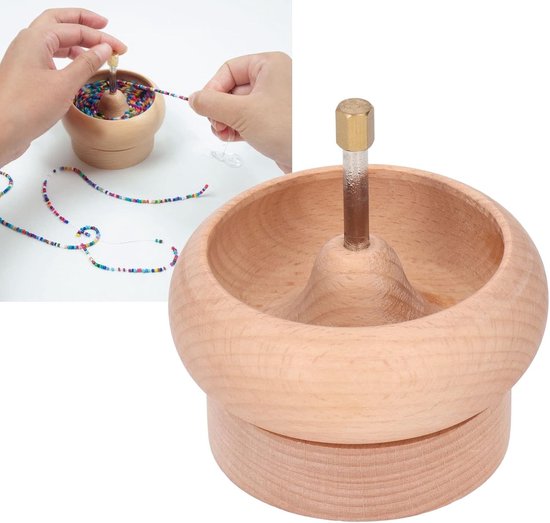 Bead Spinner voor Eenvoudig Rijgen van Kralen met Metalen Stang, Ideaal voor Zaadkralen en Grote Oognaalden, Inclusief Houten en Metalen Accessoires, 1 Set Kralen Rijg Gereedschap