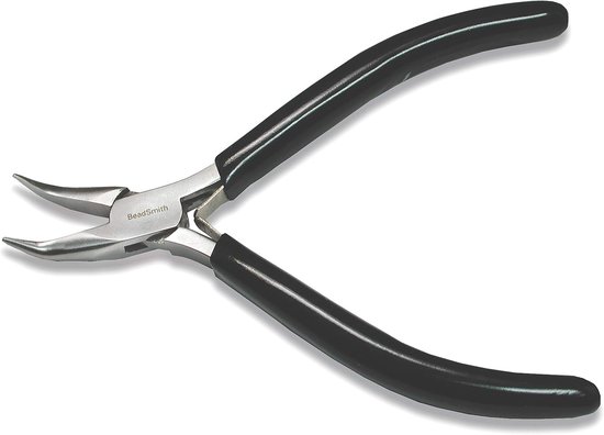 Beadsmith Nose Pliers Curved Spring Black PVC Handle Alloy Steel Pliers Jewelry Making Crimping Hold