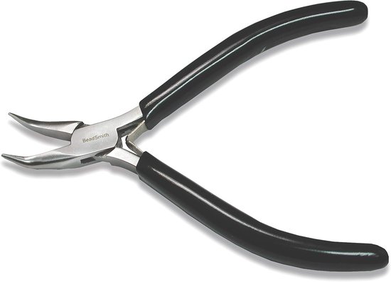 Beadsmith Nose Pliers Curved Spring Black PVC Handle Alloy Steel Pliers Jewelry Making Crimping Hold