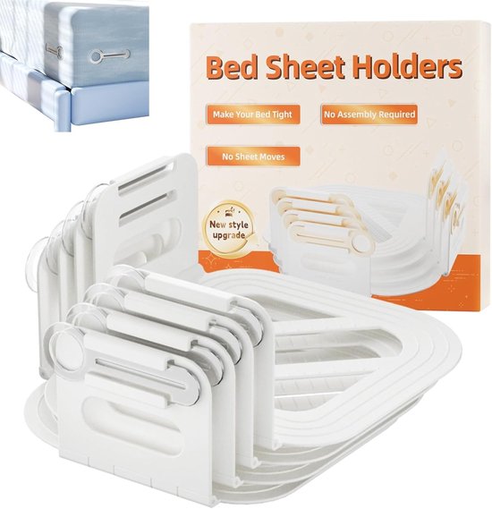 Beddengoedhouderset - Wit - 4 stuks - Stevige Lakensluitingen met Antislip Grip - Voor Matrassen