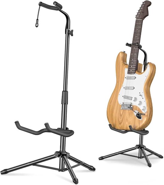 Bee Gitaarstandaard vloer, gitaarstandaards opvouwbaar in hoogte verstelbaar 75-87 cm met nekbevestiging voor elektrische akoestische gitaar, basgitaar, ukelele, banjo's (1 stuks)