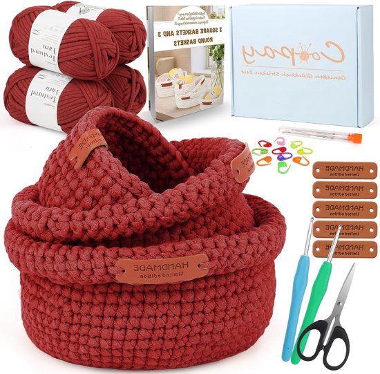 Beginner Haakset met 3 Maten, Ronde Mandjes en Haakinstructies voor DIY Haakprojecten, Ideaal voor Beginners en Haken met Wol van Merkloos