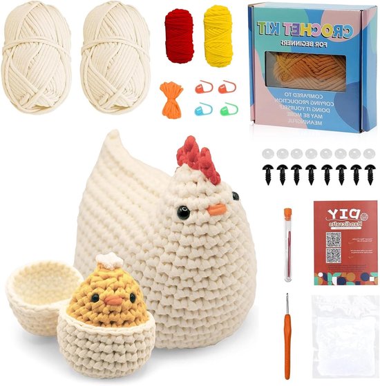 Beginner Haakset voor Volwassenen met Draad, Haaknaald en Video-instructies - Perfect Cadeau voor Dierenliefhebbers en Creatieve Hobbyisten van Merkloos