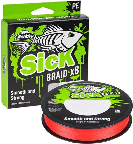 Berkley Sick Braid X8 0.19mm 150m Vis-Rood Vislijn van Merkloos