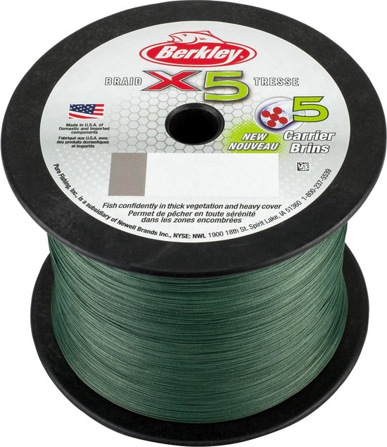 Berkley X5 - Gevlochten Lijn Low-Vis Green - 2000m - 14.2kg - 0.14mm van Merkloos