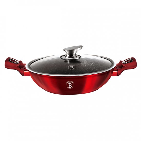 Berlinger Haus Burgundy Metallic Serie - Granieten Wokpan - 28cm - Aluminium - Turbo Inductie van berlinger-haus