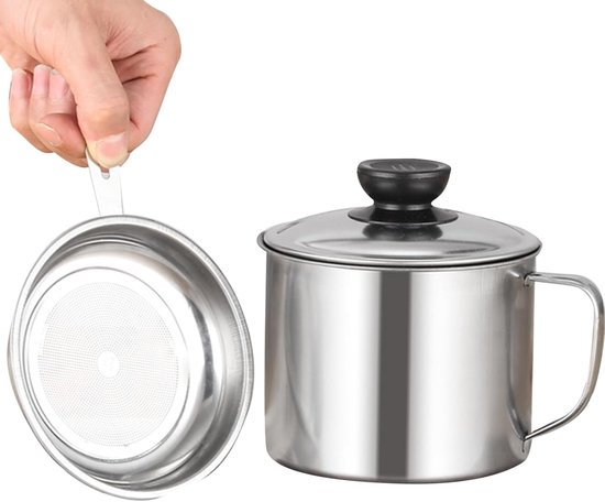 Bespaar keukenolie – verzilverd metaal, 12,7 cm, vloeibare vetafscheider, hergebruik voor frituren, bakkerij thuis, eetkamer, BBQ, buiten, grill, schepnethouder voor