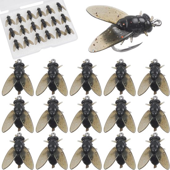 Bionic Fly Fishing Bait, Fly Fishing Lure Set Trout Jig Swimbait Dry Fly Fishing Lure Fish Attractor Fly Fishing Hook Geschikt voor zoutwater zoetwater baars panfish 15mm