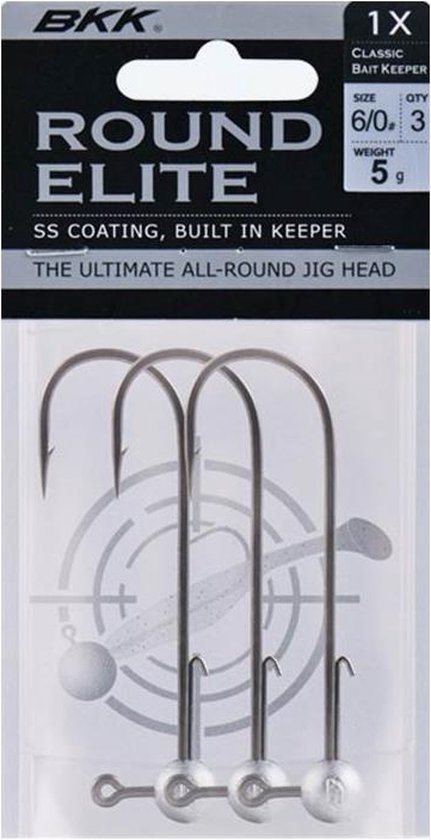 BKK Round Elite Jigheads + Baitkeeper Grijs 17g - Haak: 2/0 van BK