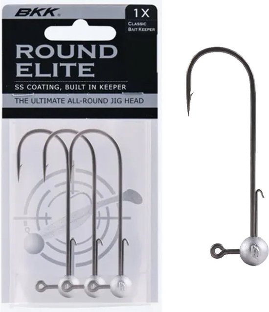 BKK Round Elite Jigheads + Baitkeeper Grijs 20g - Haak: 4/0 van BK