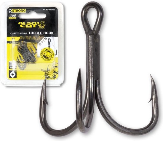 Black Cat Curved Point Treble Hook DG Coating 5st. Size 3/0 van Black Cat