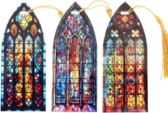 Bladwijzers 3 Stuks - Donker Romantiek - Acryl Glas-in-lood Kasteel - Creatieve leeservaring - Vemera