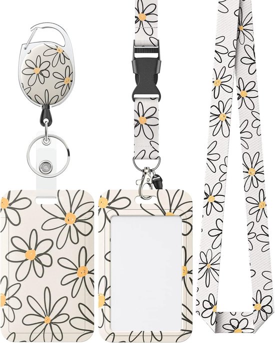 Bloem Motief Badgehouder met Uittrekbare Reel, Carabiner Clip en Afneembare Lanyard - Ideaal voor Verpleegkundigen en Professionele Gebruik