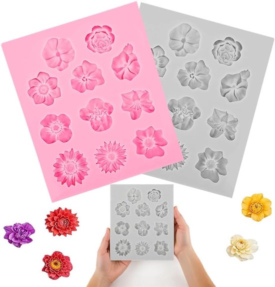 Bloemenvorm, 3D-vormen voor kaarsen van siliconen, bloemen, zeepvorm voor cake, chocolade, snoep, vormen voor cake, zeep, gelatine (2 stuks)