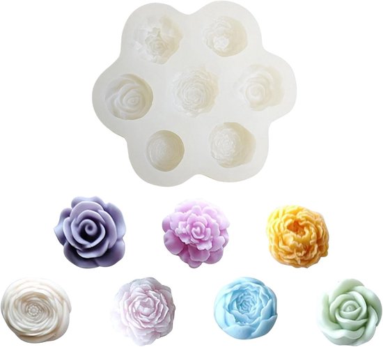 bloemenvorm, 7 vormen, roos, pioenroos, chocoladevorm, 3D-bloem-epoxyhars, gietvorm voor kaarsen, zeep, cake, cupcakes, snoep