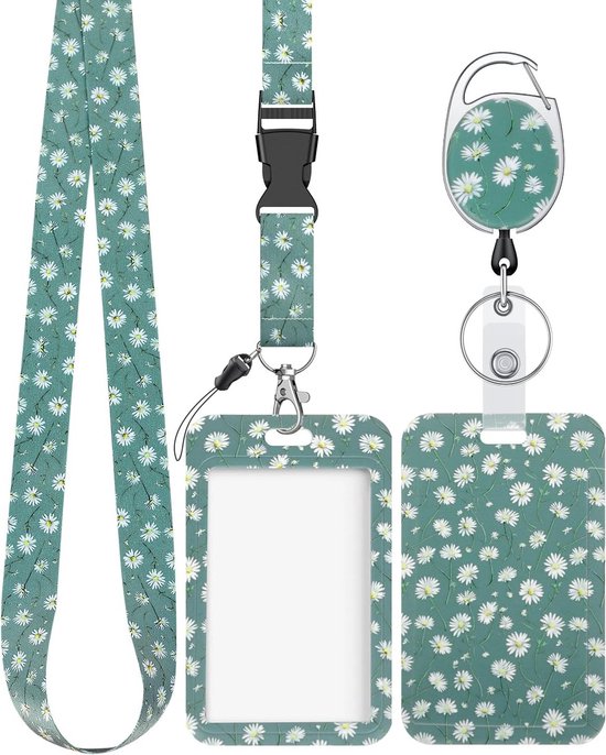 Bloemrijke Badgehouder met Retractable Reel, Carabiner Clip en Afneembare Lanyard - Stijlvolle Kaartbeschermer voor Vrouwen en Leraren van Merkloos