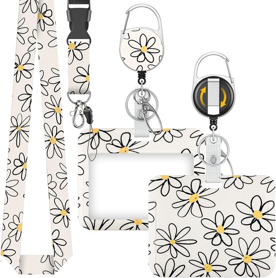 Bloemrijke Badgehouder met Retractable Reel en Detachable Lanyard - Stijlvolle Kaartbescherming voor Vrouwen en Onderwijzers met Carabiner Clip