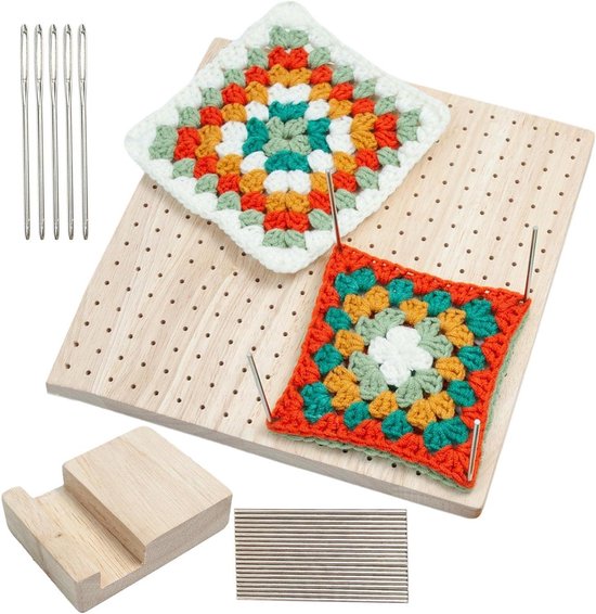 Blokkeerplank Haken - Brei Blokkeren - Haken en Breien - Gelijkmatig Geplaatste Gaten - 23.5 x 23.5 cm - Houtkleur