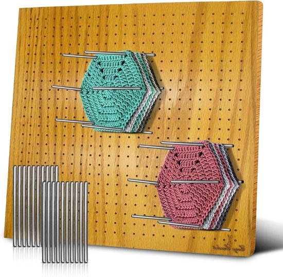Blokkeerplank Haken - Breimat - Projecten Vormgeven - 484 Gaten Precisie - 11 x 11 Inch - Houtkleur