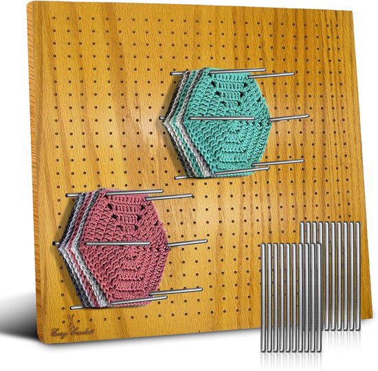 Blokkeerplank Haken - Breimat - Projecten Vormgeven - 484 Gaten Precisie - 11 x 11 Inch - Houtkleur