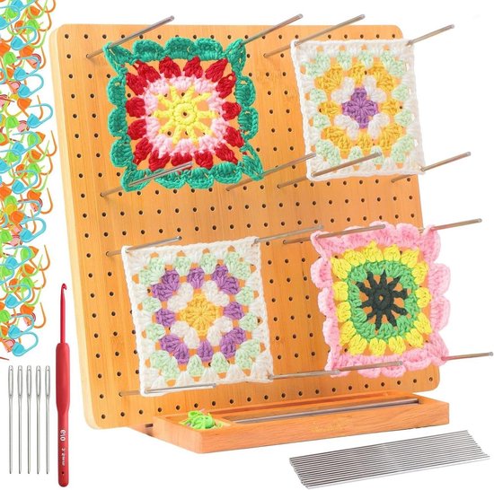 Blokkeerplank Haken - Haakaccessoires Breien - Projecten Nauwkeurig Maken - Robuust Rubberhout - 23.5 x 23.5 cm - Niet gespecificeerd