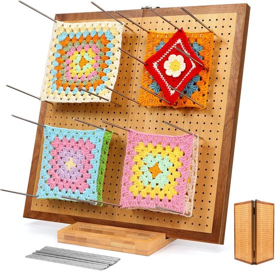 Blokkeerplank Haken - Haakprojecten Bord - Vierkanten Vormgeven - Opvouwbaar Ontwerp - 39x39 cm - Bamboe