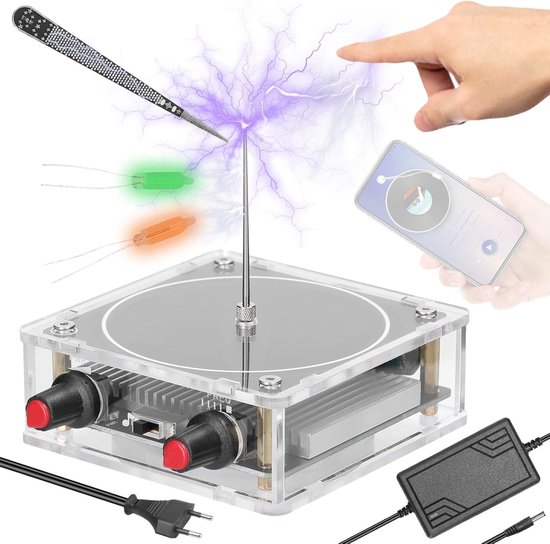 Bluetooth luidspreker met Tesla spoel, kunstmatige vonk generator en wetenschappelijk experiment - 15,4 x 9 x 9 cm, 423 g