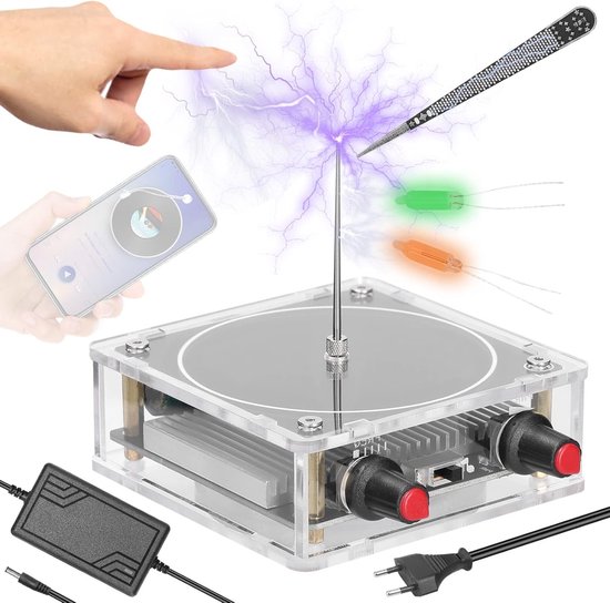Bluetooth luidspreker met Tesla spoel, kunstmatige vonk generator en wetenschappelijke ervaring, 15.4 x 9 x 9 cm, 423 g van Merkloos