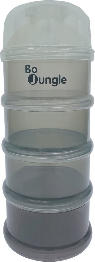 Bo Jungle - Melkpoeder Doseerdoosjes - Melkpoederverdeler - 4 compartimenten - Bewaarbakjes Babyvoeding - Poedertoren Dispenser- Kraamcadeau - Dose Shady Grey van Bo Jungle