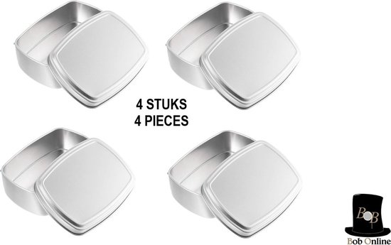 Bob Online™ - 4 Stuks – Zilverkleurig - Mini Blikjes – Mini Bewaarblikjes – Bewaarblikjes – Afmetingen (L) 7,5 cm x (B) 7,2 cm x (H) 2,5 cm – Gewicht 12 Gram Per Blikje – Bewaarcontainers - 4 Pieces - Silver Color - Mini Storage Tins – Storage Tins van Merkloos