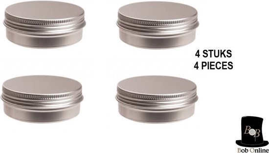 Bob Online™ - 4 Stuks – Zilverkleurig – Ronde Aluminium Blikjes – Metalen Ronde Containers – 30 ml Capaciteit – Schroefdeksel Kleine Lege Opberg Blikjes voor Kaarsen, Crème, Cosmetica, Specerijen, Kerstdecoraties – 5,5 cm x 2 cm – Gewicht 8g