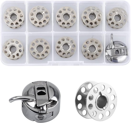 bobbin case + 9 stuks Metalen Naaimachine Spoelen voor de meeste naaimachines