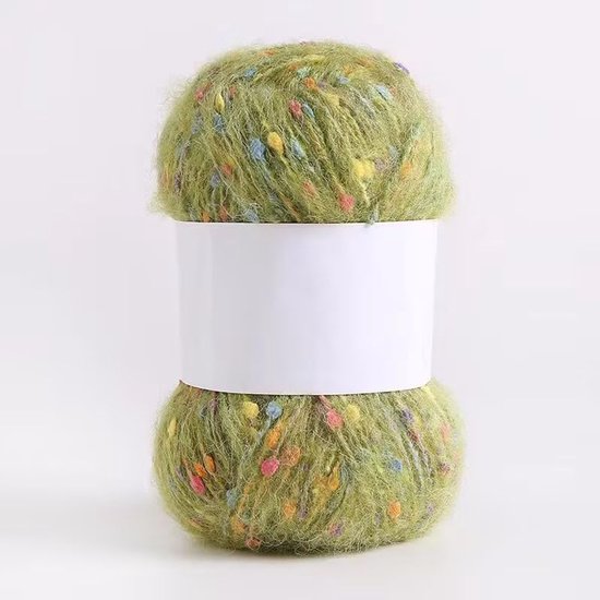 Bobble garen en kleurrijke mohair stijl wolmix garens, zacht haakgaren voor sjaals en truien, (2 rollen, matcha groen)