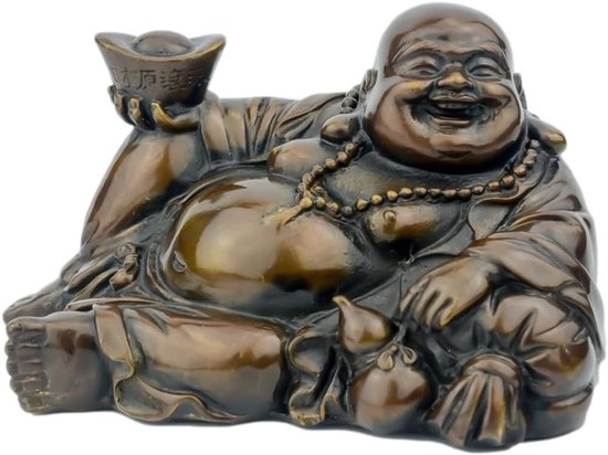 Boeddha-ornamenten Boutique Zuiver Koper Liggende stoffen tas Maitreya Boeddha Fortuin Golvende Grote Buik Boeddha Lachende Boeddha Bronzen Boeddhabeeld Antieke ornamenten Bruin Chinese tradi