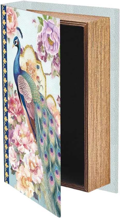 Boekendoos faux opslag 23 x 15 x 5 cm pauw bloem patroon, faux bloem boekdozen opslag organisatoren voor sieraden snuisterij bruiloft aandenken foto's thuis boekenplanken