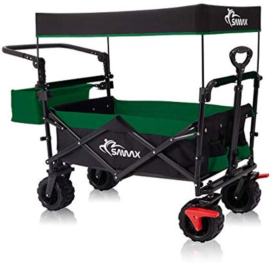 Bolderkar met Dak - Opvouwbare Offroad Tuinkar met Rem en Staartzak - Zwart/Groen van LifeGoods