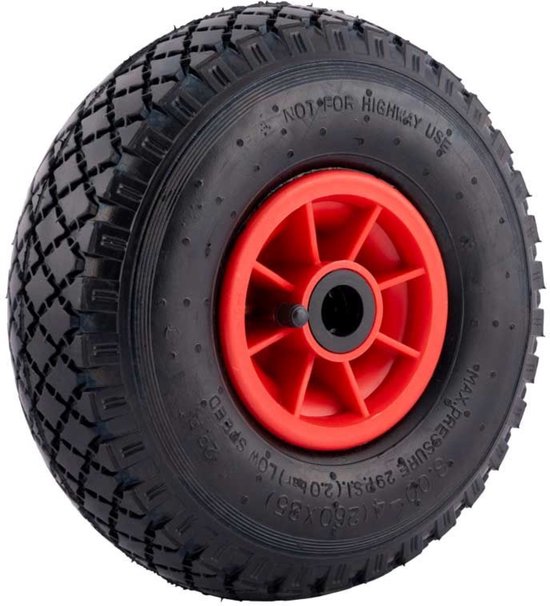 Bolderkarwiel Steekwagenwiel met luchtband 3.00-4 | Asgatdiameter 20mm rollager | Hoogte wiel 26cm van Merkloos	