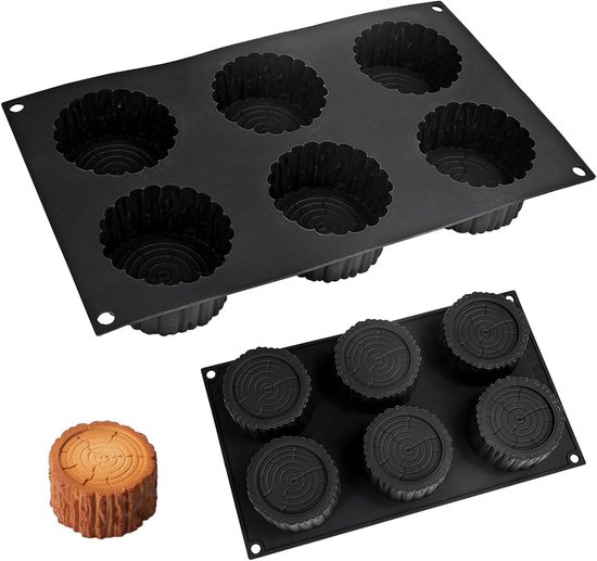 boomstronkvorm, zwart, geschikt voor levensmiddelen voor taarten en kaarsen, 20 x 10 cm met schorsstructuur, eenvoudig uit de vorm, bakaccessoires