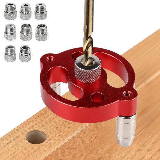 Boorhulp voor houtbewerking, gatzoeker met 8 boorhulzen (3-10 mm), precisieboorgeleiding met positioneringsklauwen, ideaal voor doe-het-zelfprojecten en thuis