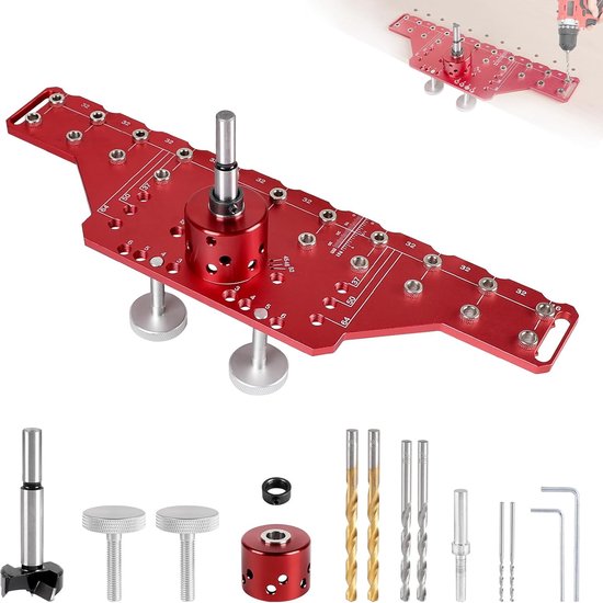boorsjabloon, 2-in-1 plankstiftinrichting en 35 mm scharnierinrichting, aluminium boorgeleiding, plankstift-scharniermal met 5 mm, 1/4 inch boren voor doe-het-zelf