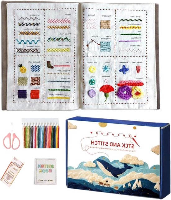Borduurboek - Naaien Leren - Hobby Projecten - Duidelijke Instructies - 20 x 12.5 cm - Meerkleurig