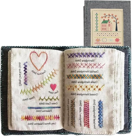 Borduurboek - Proefboek Oefenboek - Borduurtechnieken Leren - Meer dan 100 Patronen - 30 x 110 mm - Kleurrijk